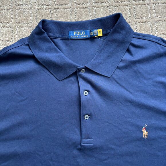 Polo Ralph Lauren Long Sleeve Soft-Touch Polo Men's 4XLT Blue Flesh Pony Classic - Picture 2 of 8